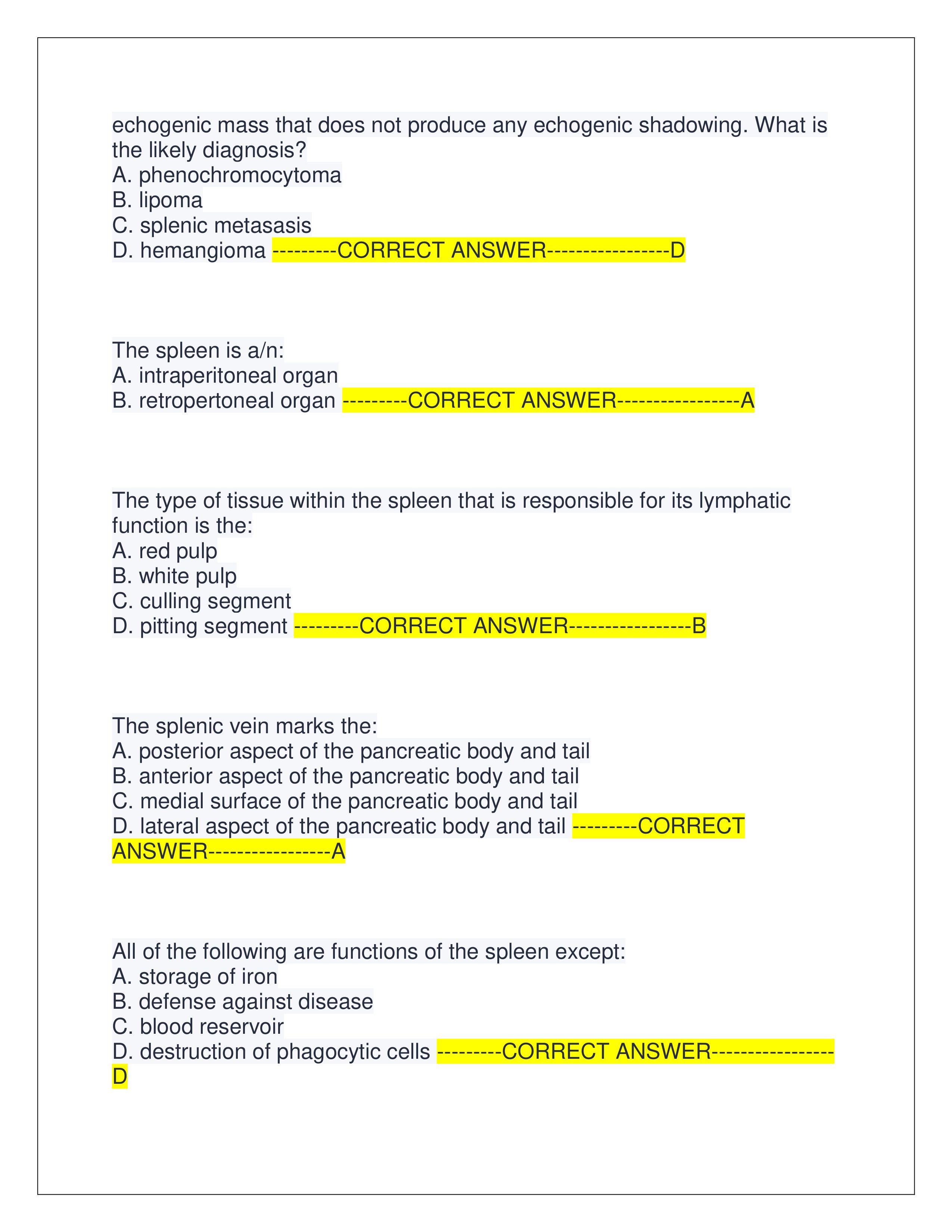 Preview page 7 of ARDMS ABDOMEN BOARD REVIEW EXAM | QUESTIONS AND CORRECT ANSWERS | LATEST EXAM | GRADED A+ | VERIFIED ANSWERS