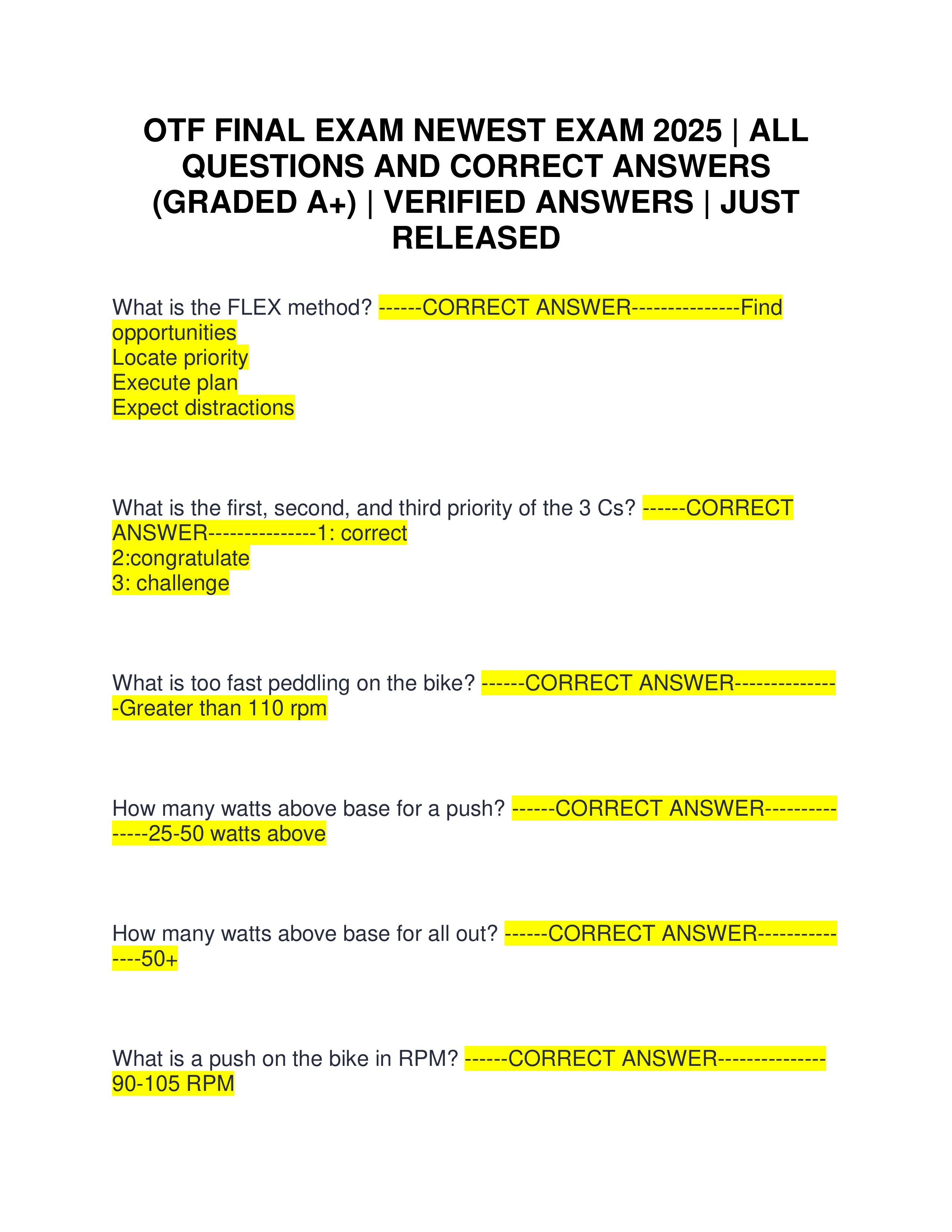 Preview page 1 of OTF FINAL EXAM NEWEST EXAM 2025 | ALL QUESTIONS AND CORRECT ANSWERS (GRADED A+) | VERIFIED ANSWERS | JUST RELEASED