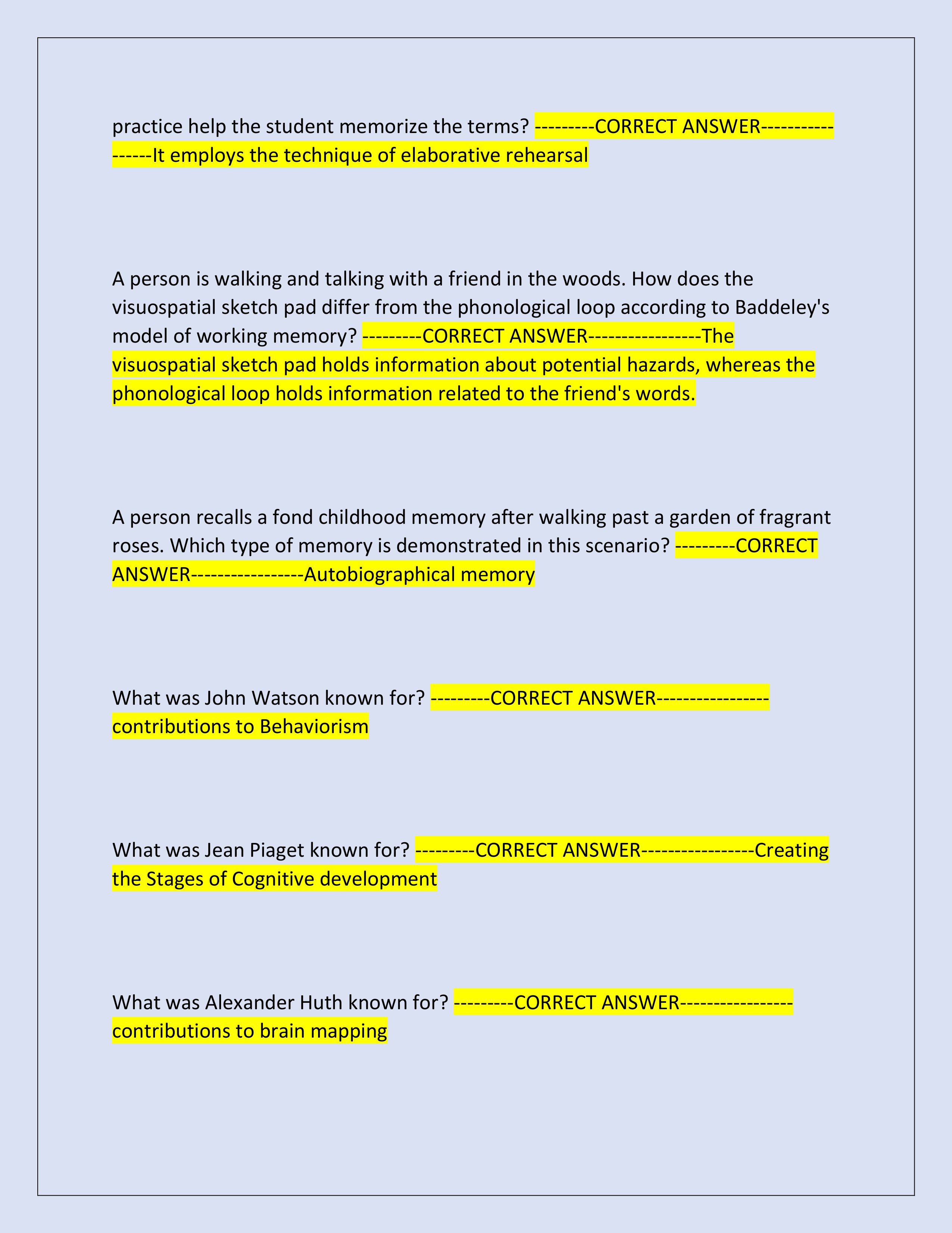 Preview page 2 of W.G.U D570 Actual Exam | Cognitive Psychology Exam 2025 | Complete Questions and Correct Answers | Graded A+ | Verified 