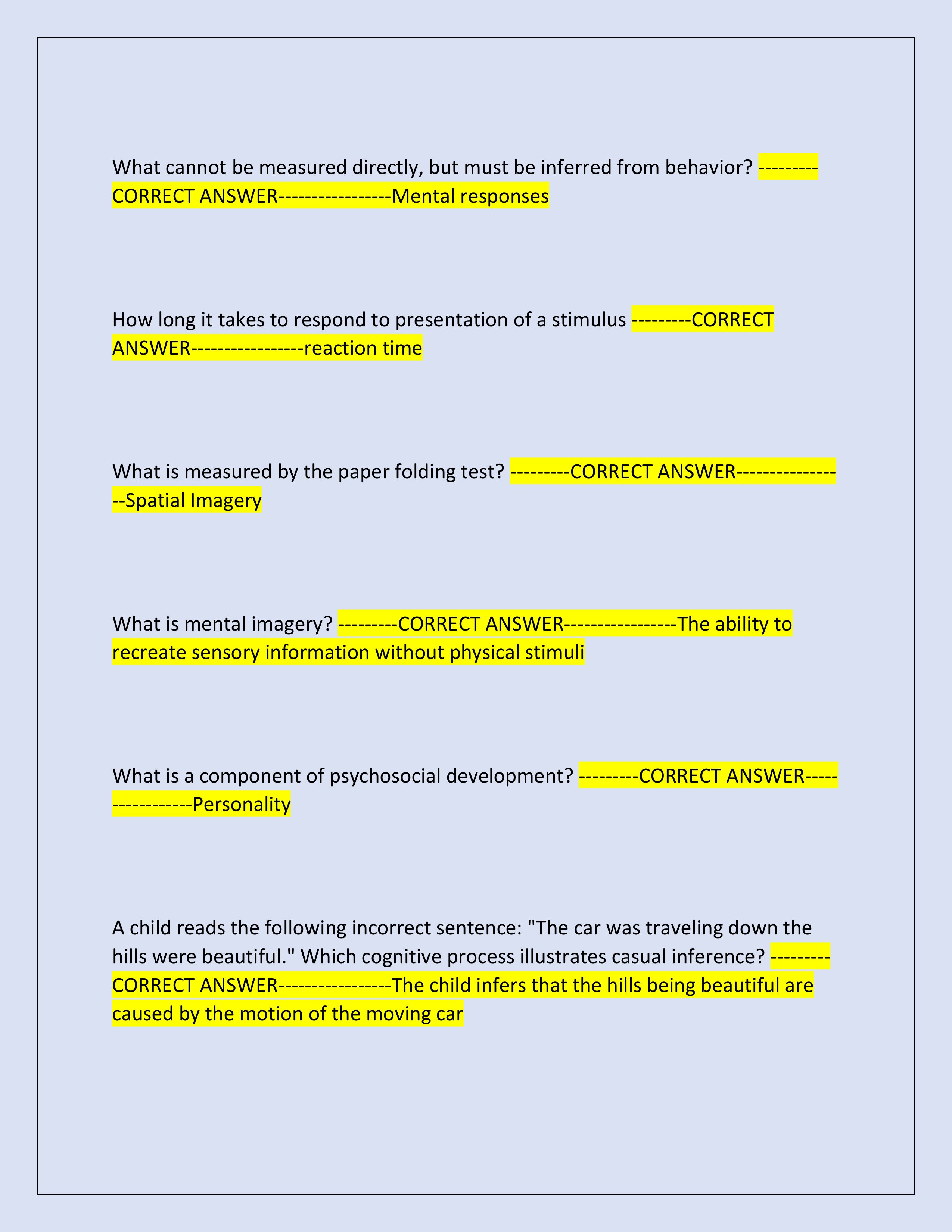 Preview page 4 of W.G.U D570 Actual Exam | Cognitive Psychology Exam 2025 | Complete Questions and Correct Answers | Graded A+ | Verified 