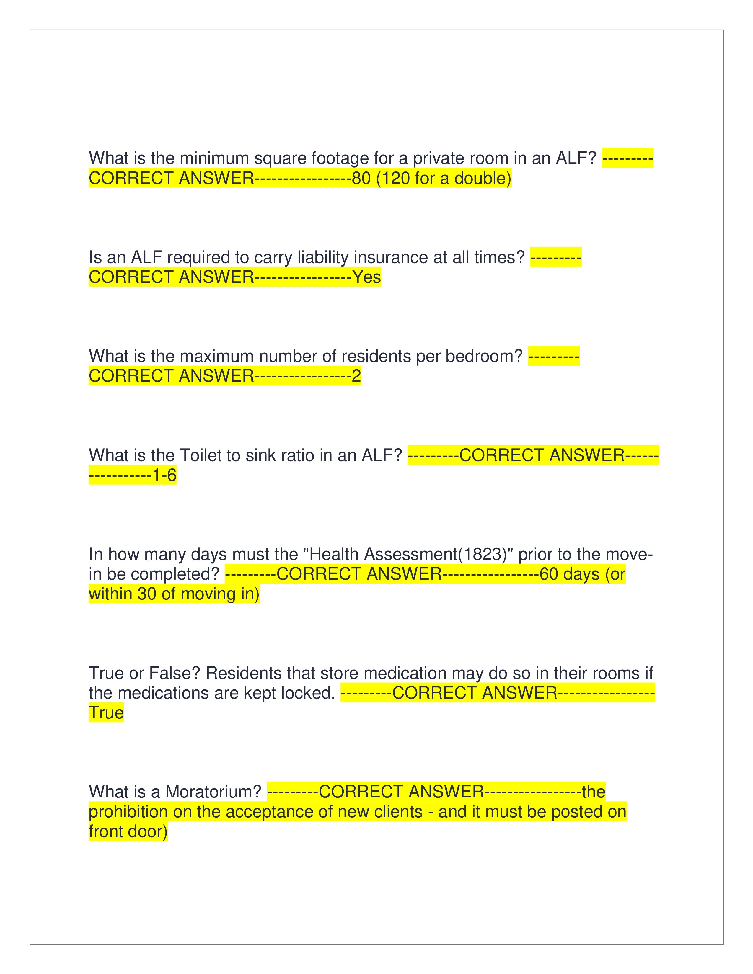 Preview page 2 of ALF CORE TRAINING EXAM 2025 | ALL EXAM QUESTIONS AND CORRECT ANSWERS | GRADED A+ | VERIFIED ANSWERS | LATEST EXAM