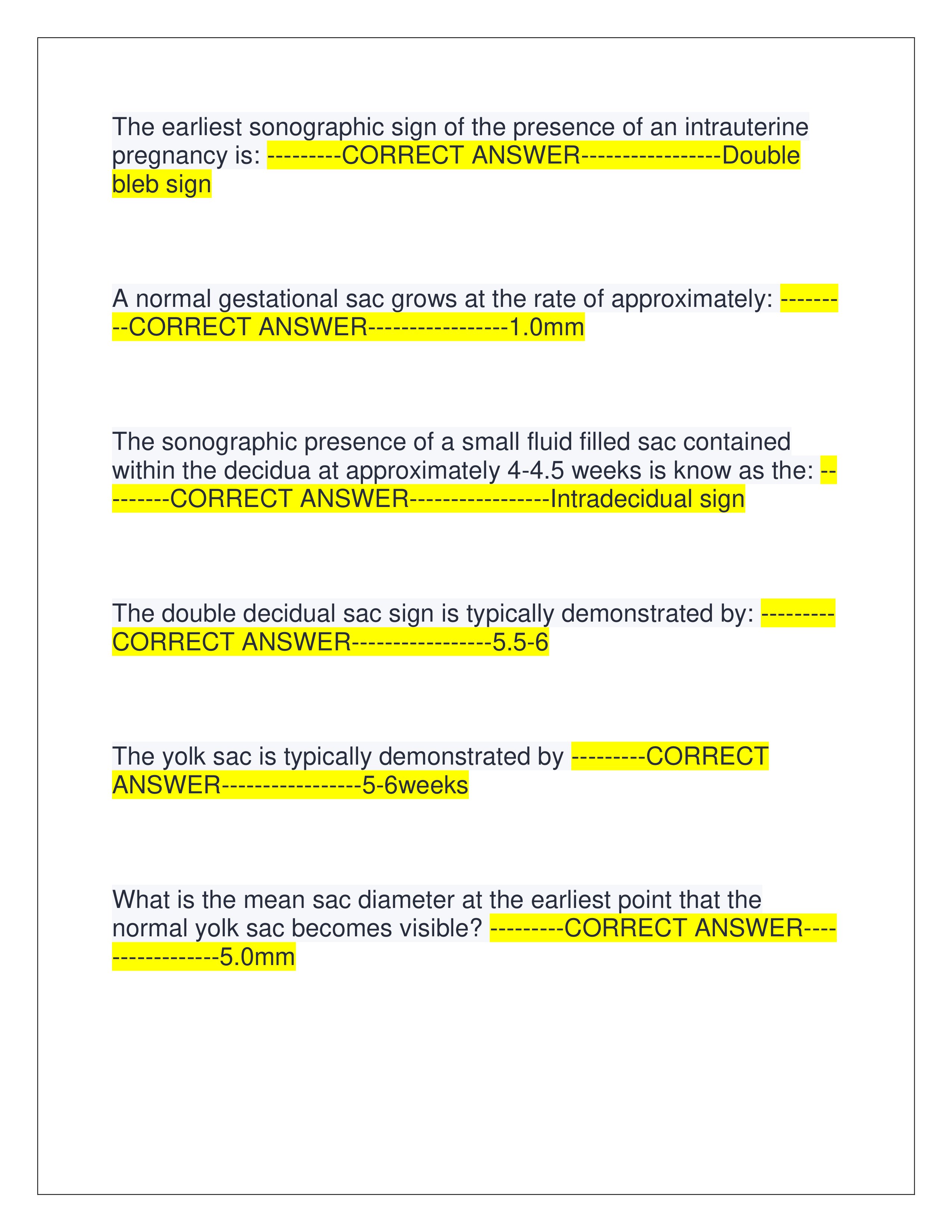 Preview page 5 of ARDMS OBGYN PRACTICE EXAM LATEST EXAM | ALL QUESTIONS AND CORRECT ANSWERS | GRADED A+ | VERIFIED ANSWERS | JUST RELEASED