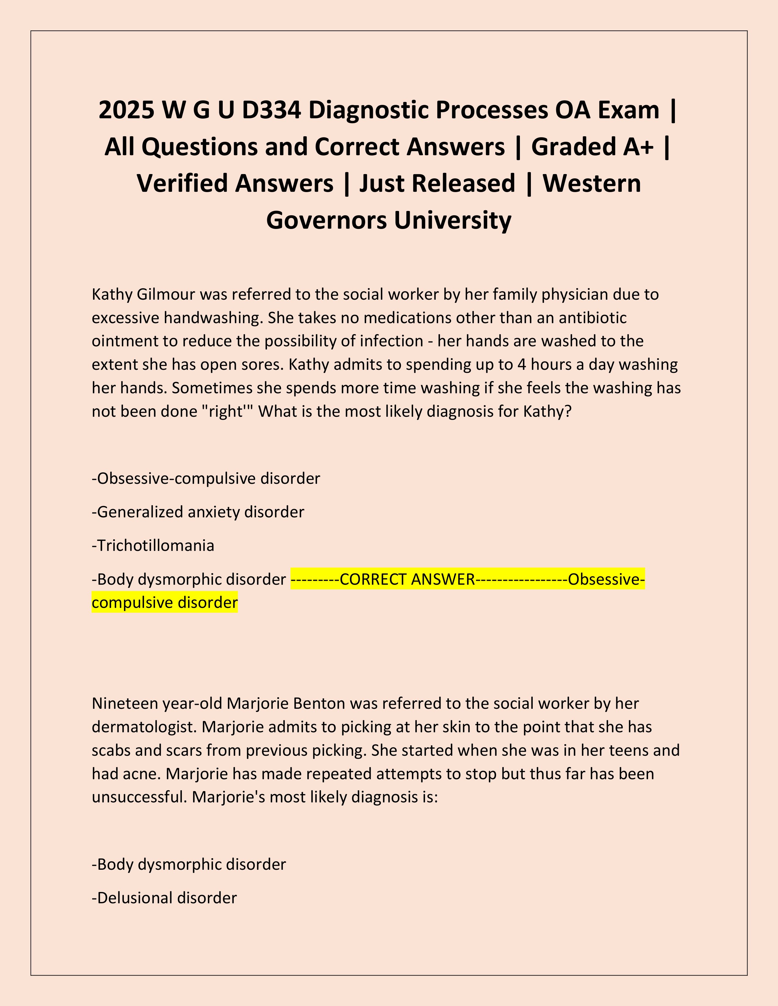 Preview of 2025 WGU D334 Diagnostic Processes OA Exam | All Questions and Correct Answers | Graded A+ | Verified Answers | Just Rel
