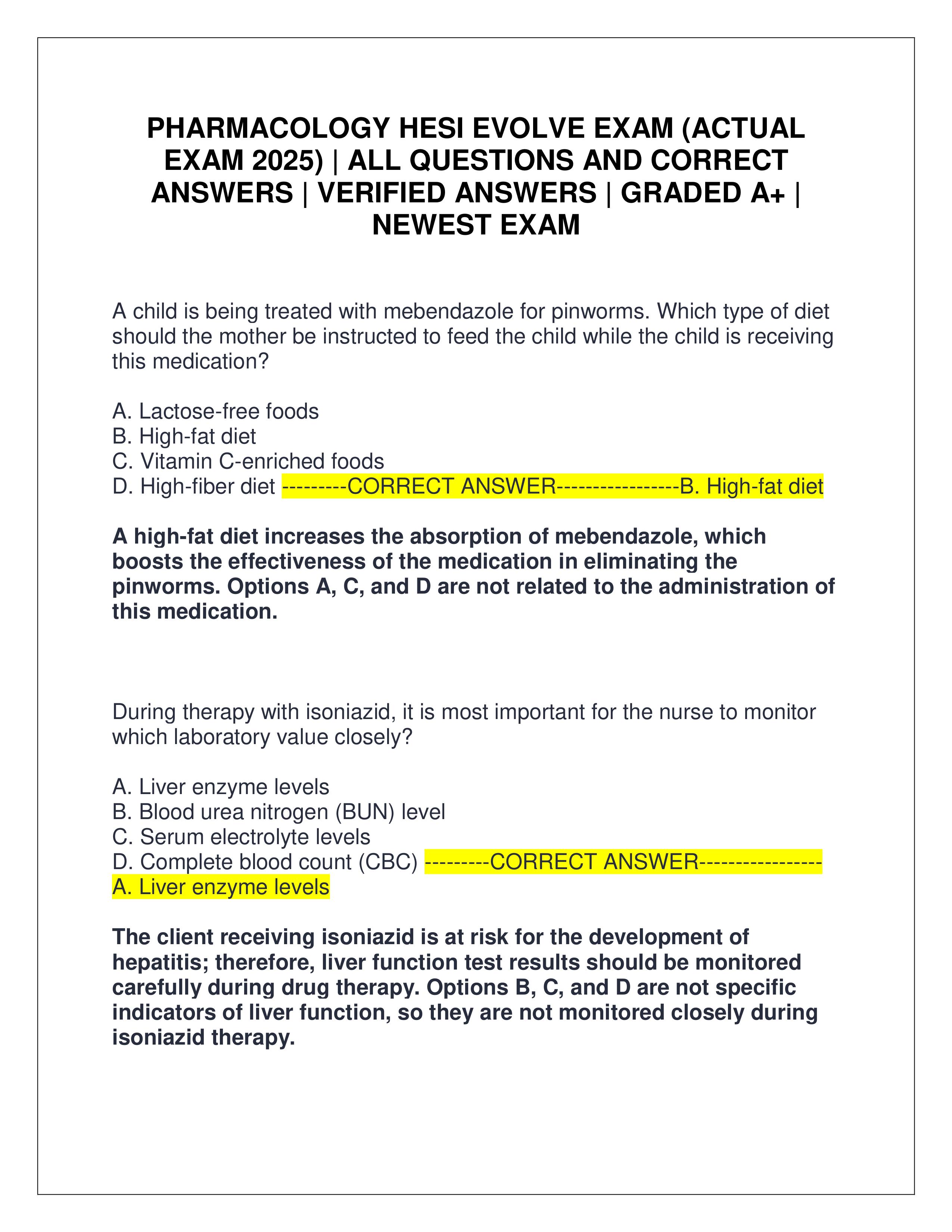 Preview of PHARMACOLOGY HESI EVOLVE EXAM (ACTUAL EXAM 2025) | ALL QUESTIONS AND CORRECT ANSWERS | VERIFIED ANSWERS | GRADED A+ | NE
