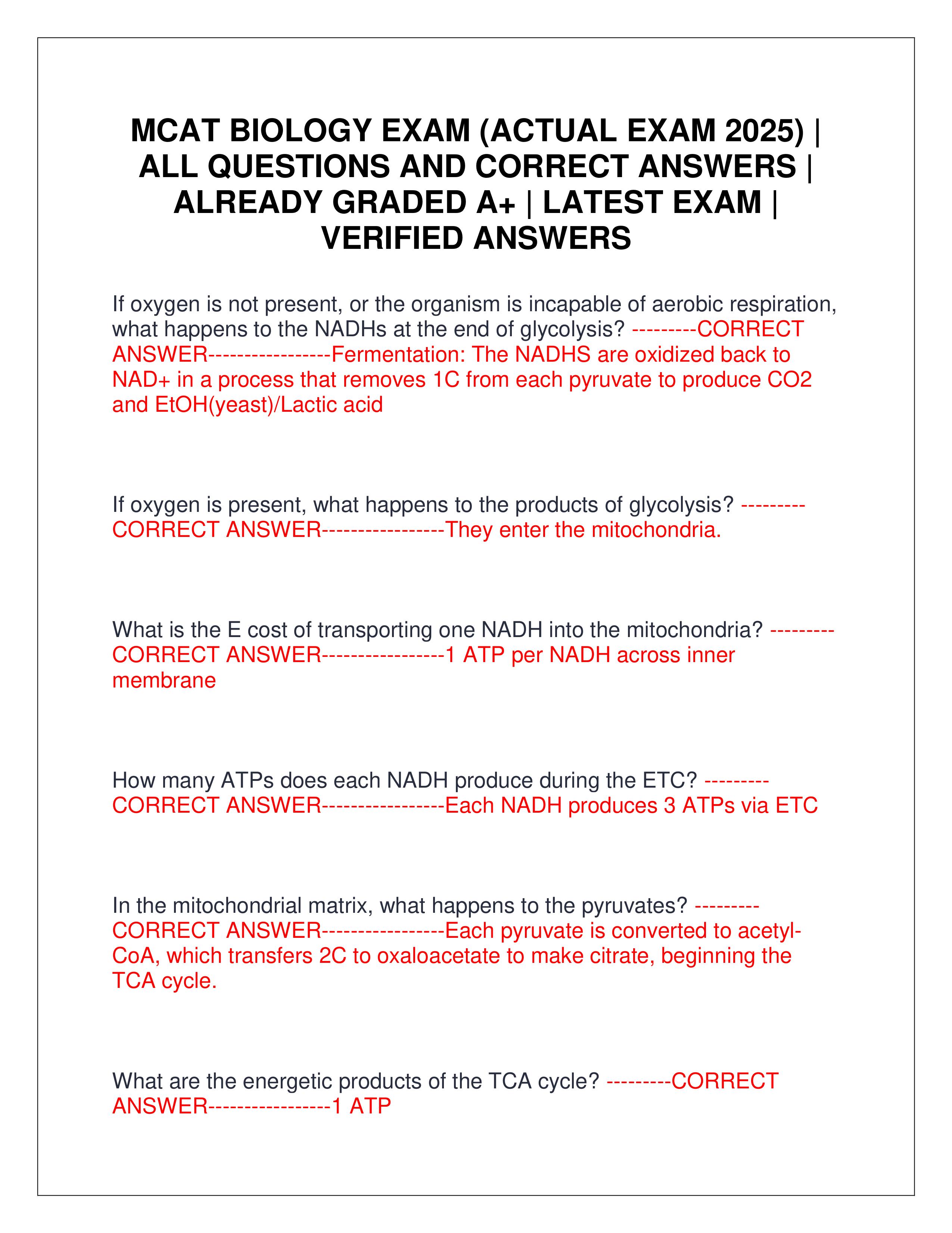 Preview of MCAT BIOLOGY EXAM (ACTUAL EXAM 2025) | ALL QUESTIONS AND CORRECT ANSWERS | ALREADY GRADED A+ | LATEST EXAM | VERIFIED AN